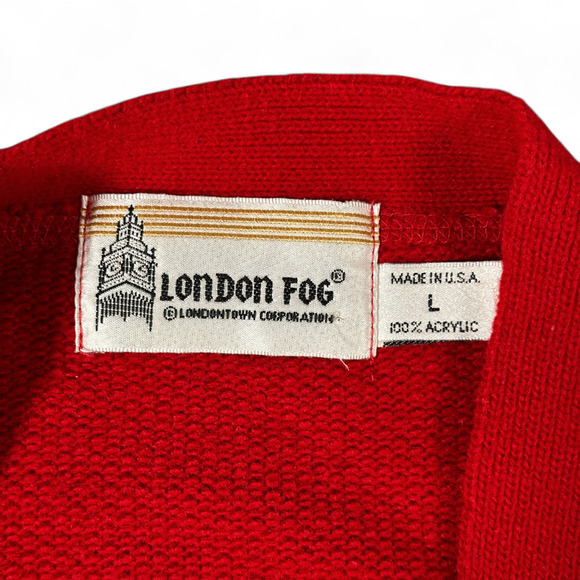 Vintage London Fog Sweater Vest Adult MEDIUM Red Cardigan USA Made Preppy 80s - Picture 4 of 8